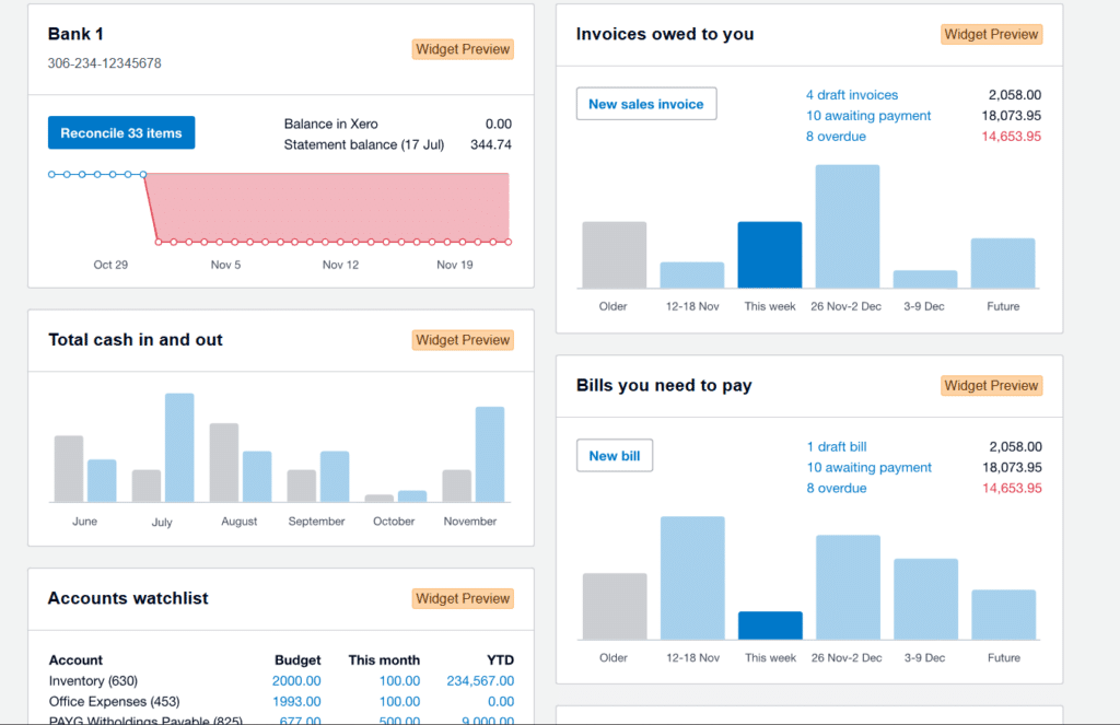 accounting software dashboard