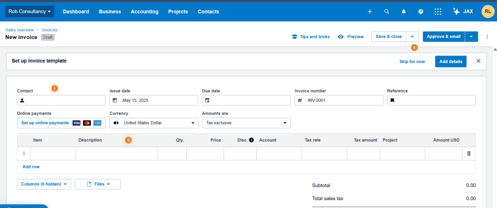invoice with xero